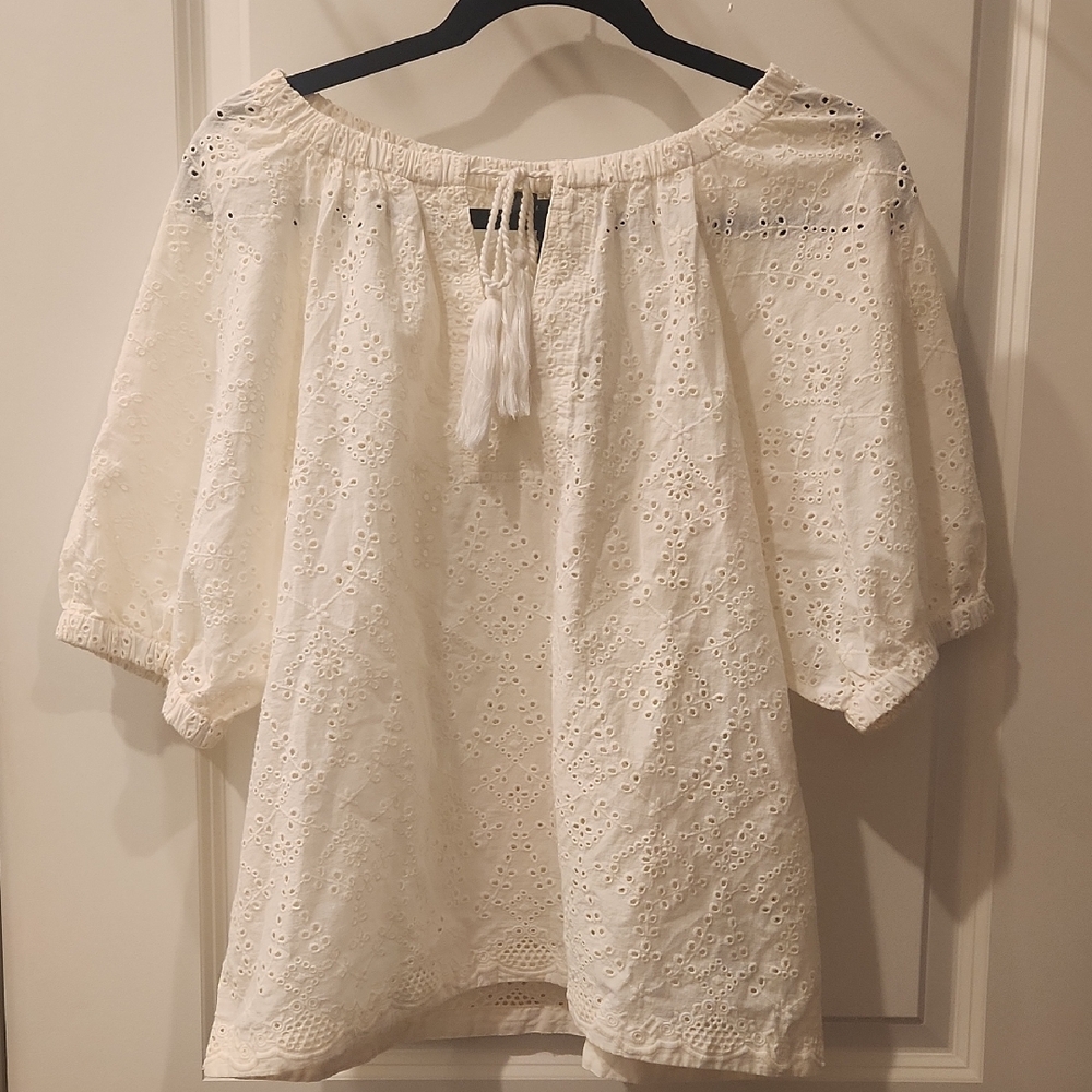 Karen Kane White Flutter Sleeve Blouse with Tie Front